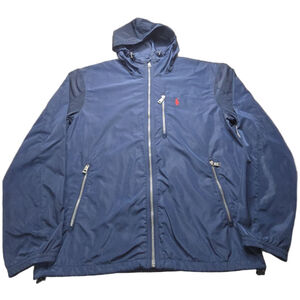 Polo Ralph Lauren Blue Hooded Rain Jacket Mens Medium Lightweight Shell
